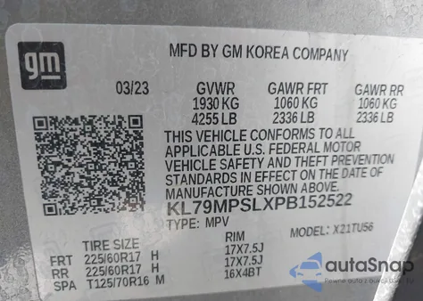 2023 Chevrolet Trailblazer Fwd Lt z USA, uszkodzony, nr VIN KL79MPSLXPB152522